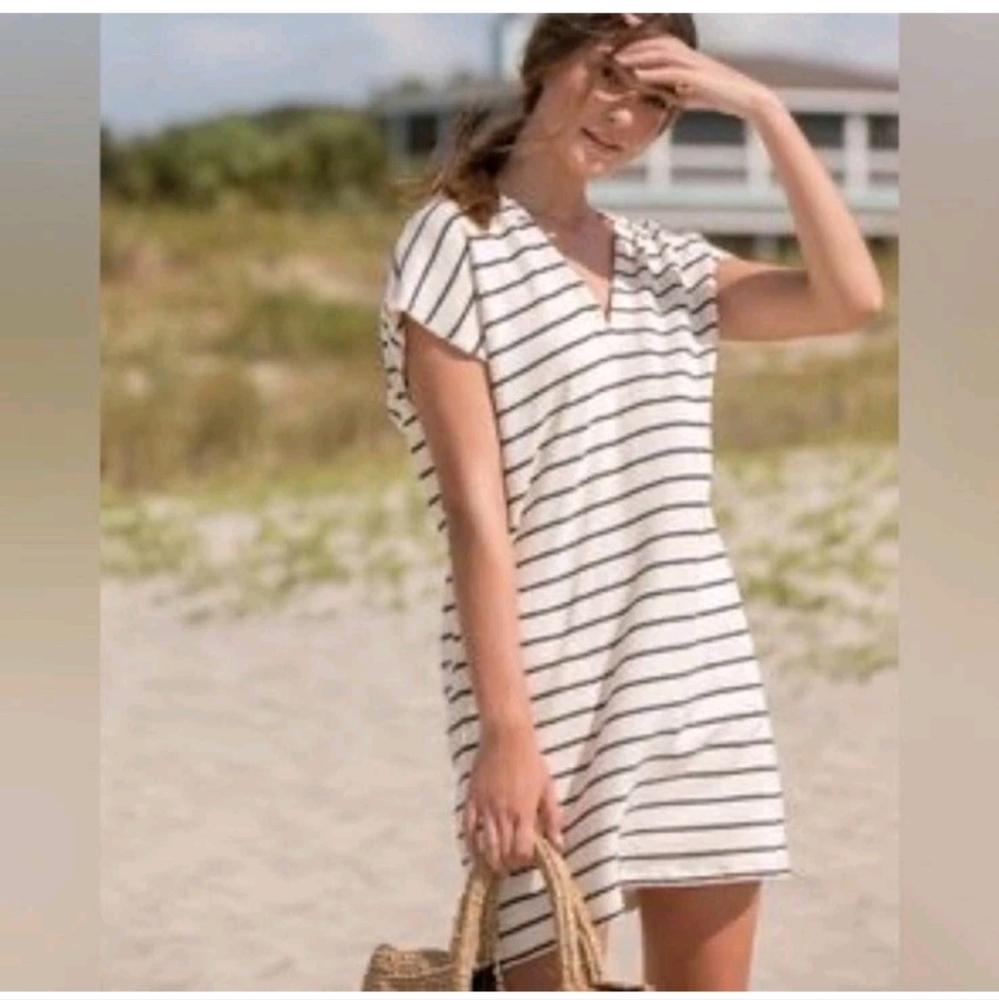 Madewell Vacances Knit Mini Shift Tunic Summer Dress S Cream & Black Leta Stripe